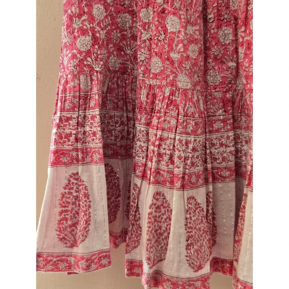 Pink Chicken NY Girls Pink Floral Block Print Metallic Tiered Dress 4Y